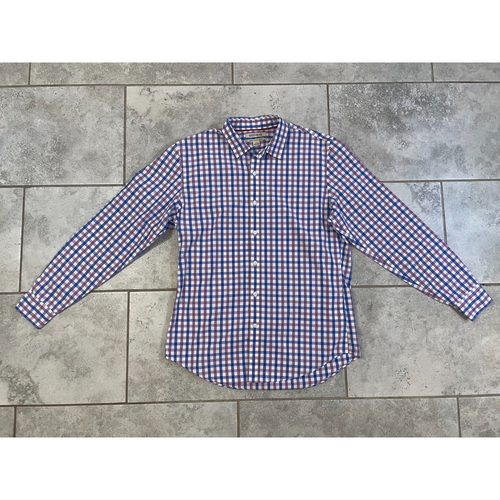 "GOODTHREADS MENS Slim Long Sleeve Check Plaid PURPLE BLUE Button Up Shirt SZ M"